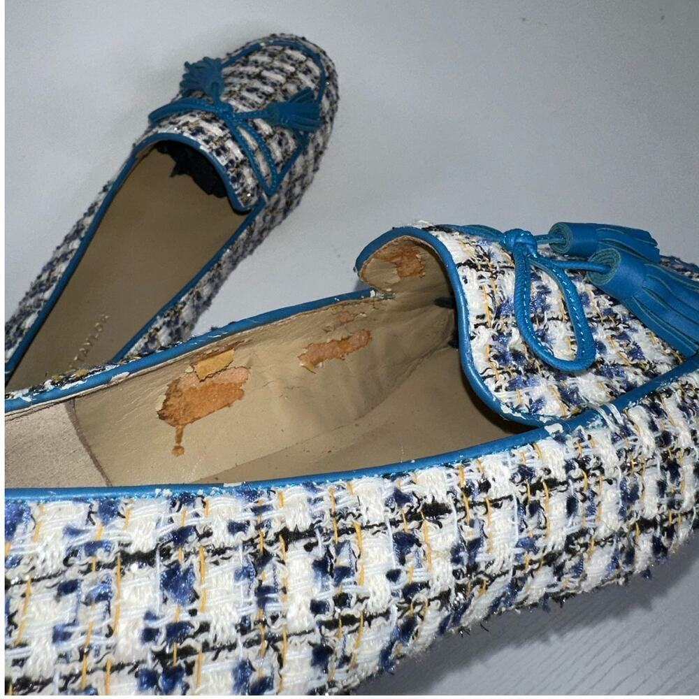 Ann Taylor Ursula Tweed Tassel Loafers Blue Size 7M Slip On Round Toe - Picture 8 of 8